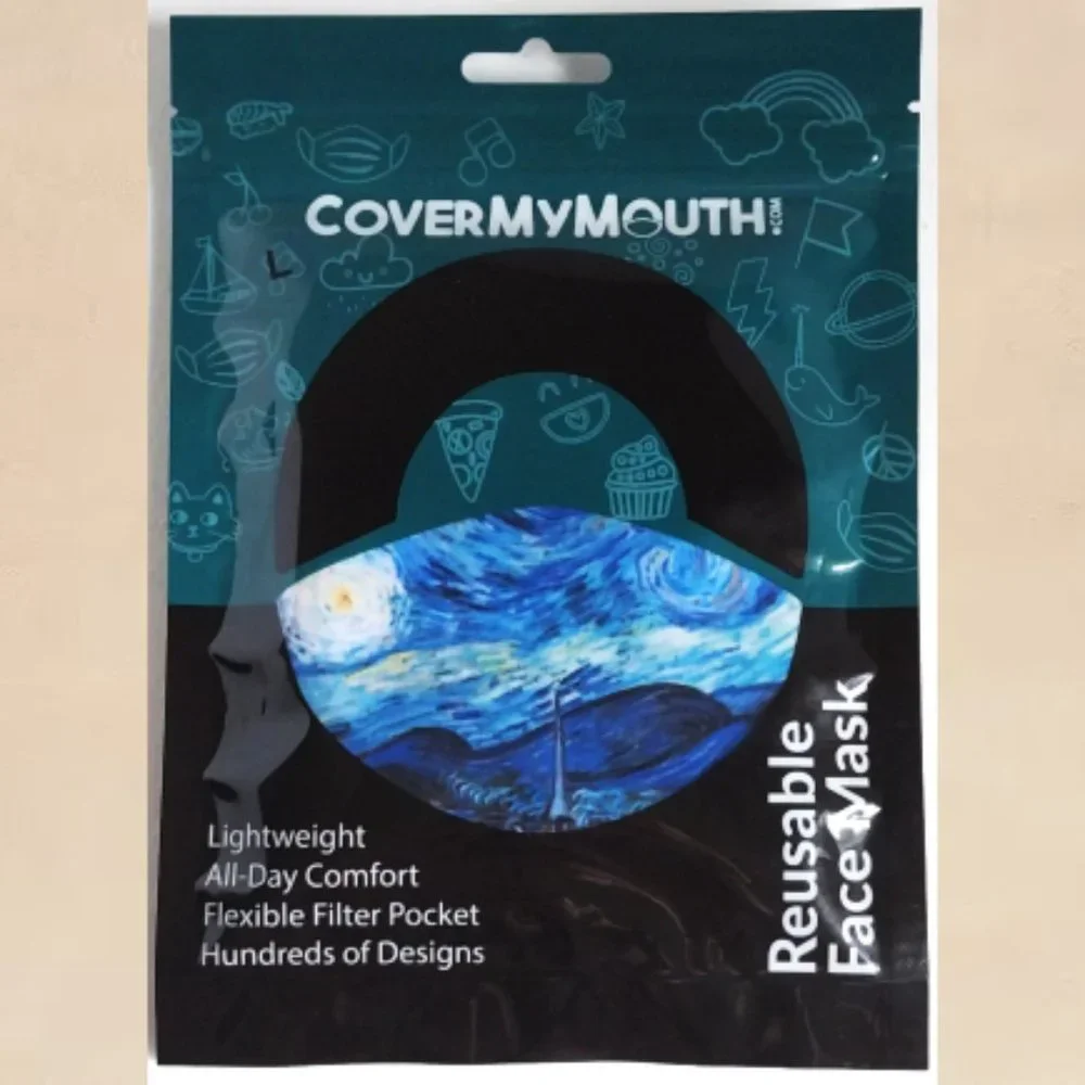 Reusable Face Mask w Carbon Filter Van Gogh Starry Night Graphic Art London Made